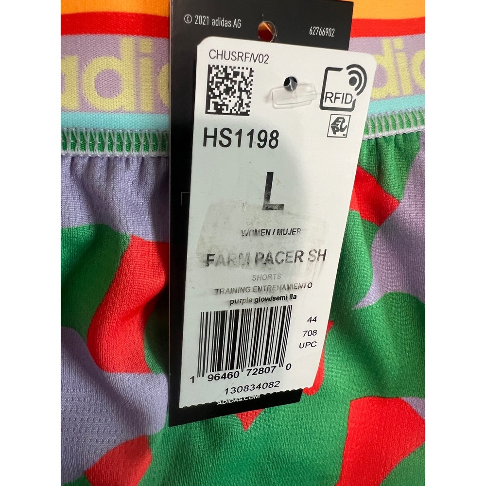 Adidas x The FARM Company Pacer Training Shorts Purple Tropical HS1198 Womens L - Picture 8 of 13